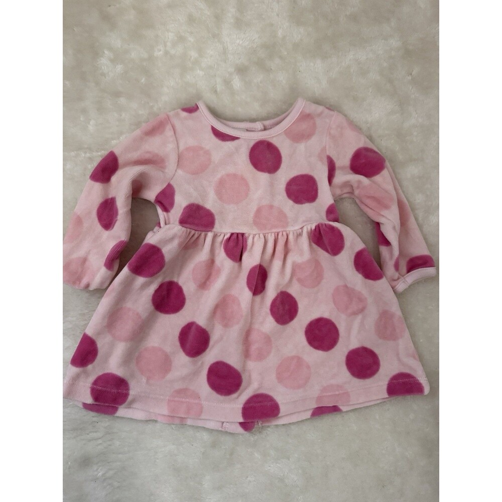 Oshkosh Baby Velour Pink Long Sleeve Polka Dot Cute Dress Top Snaps 3-6 Months